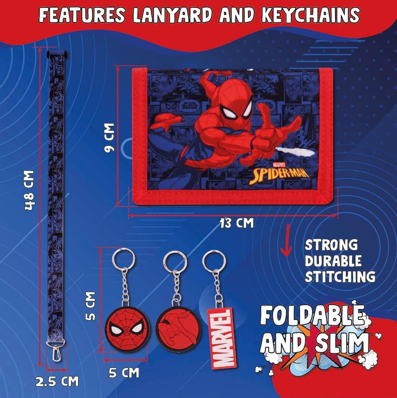 MARVEL Spiderman Boys Wallet 3 PC Keychain and Lanyard Set - Canvas Wallets with Zipped Coin holder and Card Slots. - Image 2